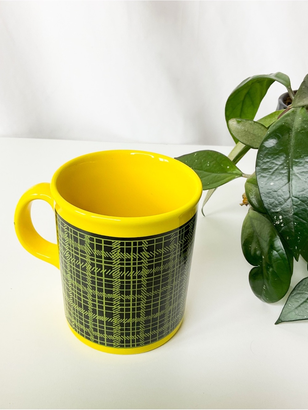 Yellow TAMS UK VINTAGE Ceramic Mug with Black Plaid Accent
